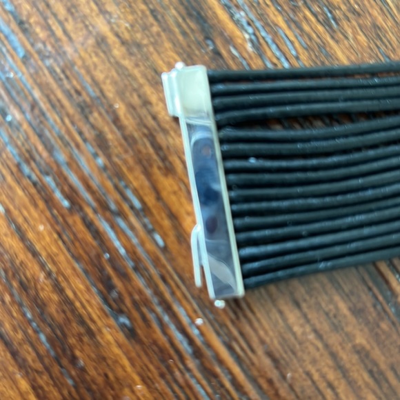 Multi Strand Leather, Sterling and Pave Diamond Peace Sign Bracelet - Picture 3 of 6